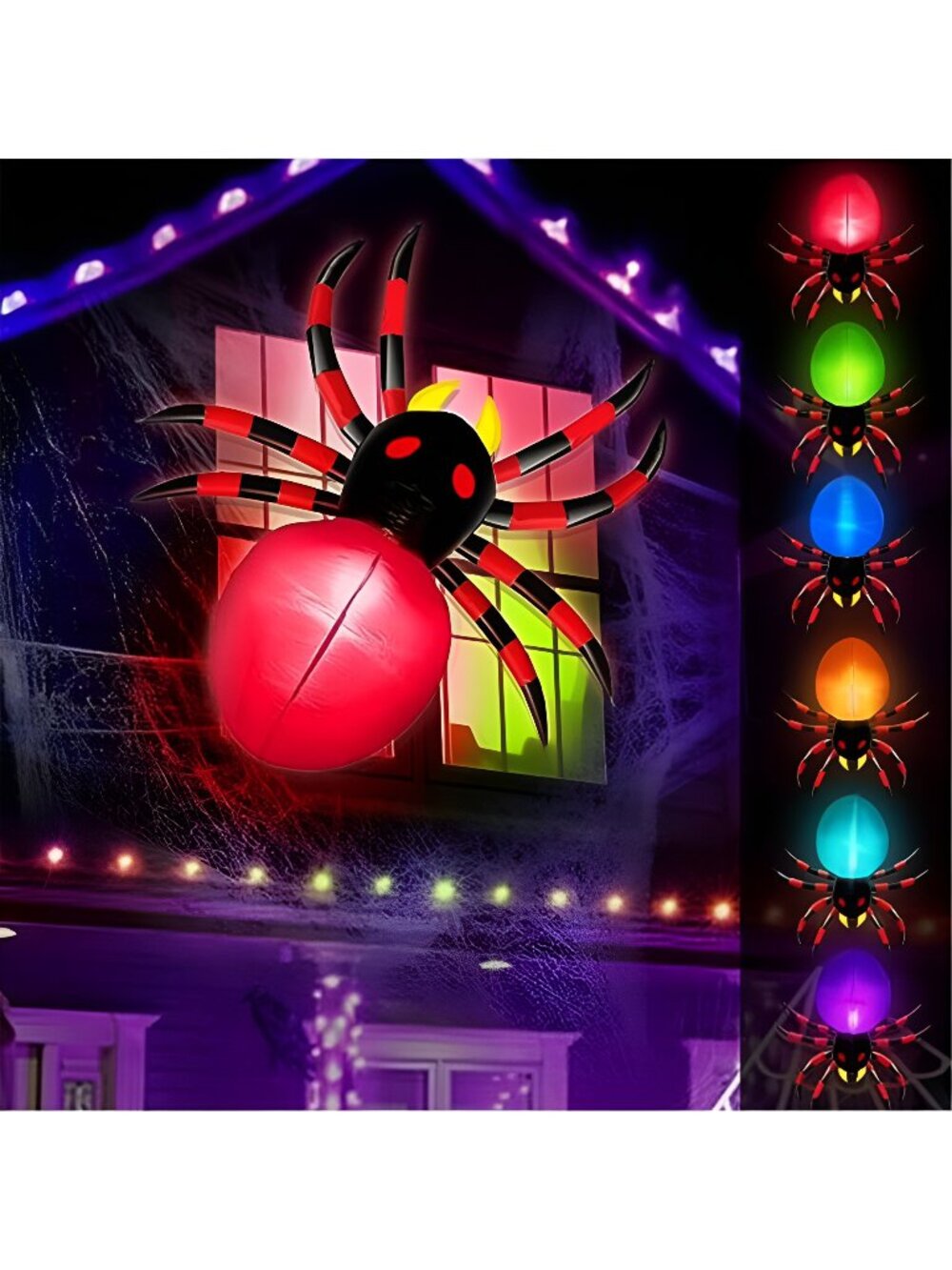 3.5FT Halloween Inflatable Spider Window Decor, 6 Color Changing Lights
